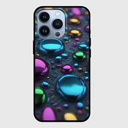 Чехол для iPhone 13 Pro Абстрактция с разноцветными металлическими овалами, цвет: 3D-черный