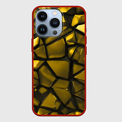 Чехол для iPhone 13 Pro Золотые хромированные осколки, цвет: 3D-красный