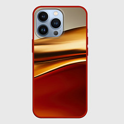 Чехол для iPhone 13 Pro Бежевые и золотистые волны, цвет: 3D-красный