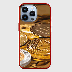 Чехол для iPhone 13 Pro Виртуальные монеты, цвет: 3D-красный