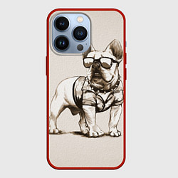 Чехол для iPhone 13 Pro Французский бульдог в очках и рубашке, цвет: 3D-красный