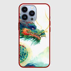 Чехол для iPhone 13 Pro Japanese dragon - watercolor art, цвет: 3D-красный