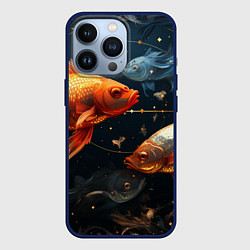Чехол для iPhone 13 Pro Рыбки на темном фоне, цвет: 3D-тёмно-синий