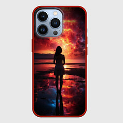 Чехол для iPhone 13 Pro Девушка на закате - космос, цвет: 3D-красный