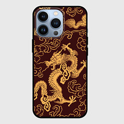 Чехол для iPhone 13 Pro Черно-золотая гравюра дракона, цвет: 3D-черный
