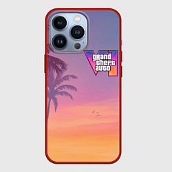 Чехол для iPhone 13 Pro Gta 6 пальмы и птицы, цвет: 3D-красный