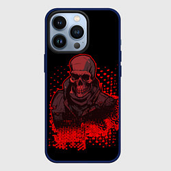 Чехол для iPhone 13 Pro Красный скелет на чёрном фоне, цвет: 3D-тёмно-синий