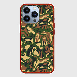 Чехол для iPhone 13 Pro Коты и кошки - камуфляж, цвет: 3D-красный