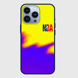 Чехол для iPhone 13 Pro НБА баскетбол краски неоновые желтые, цвет: 3D-тёмно-синий