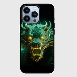 Чехол для iPhone 13 Pro Зеленая голова дракона неон 2024, цвет: 3D-черный