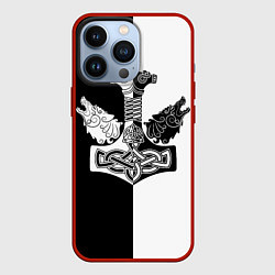 Чехол для iPhone 13 Pro Волки и молот Тора, цвет: 3D-красный
