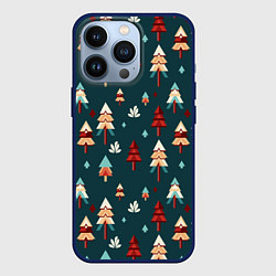 Чехол для iPhone 13 Pro Треугольные ёлки, цвет: 3D-тёмно-синий