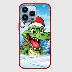 Чехол для iPhone 13 Pro Веселый дракон на фоне зимы, цвет: 3D-красный