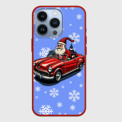 Чехол для iPhone 13 Pro Дед Мороз едет на машине, цвет: 3D-красный