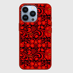 Чехол для iPhone 13 Pro Хохломская роспись красные цветы и ягоды на чёрном, цвет: 3D-красный