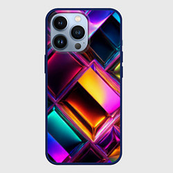 Чехол для iPhone 13 Pro Цветные стеклянные блоки - неоновый геометричный у, цвет: 3D-тёмно-синий