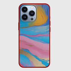 Чехол для iPhone 13 Pro Жидкая синяя и розовая краска, цвет: 3D-красный