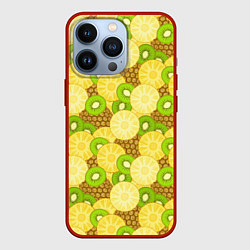 Чехол для iPhone 13 Pro Фрукты - ананас и киви, цвет: 3D-красный