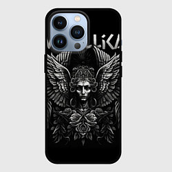 Чехол для iPhone 13 Pro Металлика на фоне ангела, цвет: 3D-черный