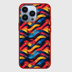 Чехол для iPhone 13 Pro Разноцветные полосы волны, цвет: 3D-красный