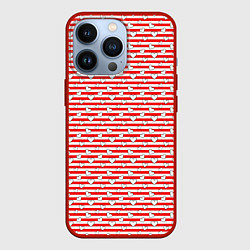 Чехол для iPhone 13 Pro Маленькие сердечки красный полосатый, цвет: 3D-красный