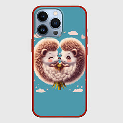 Чехол для iPhone 13 Pro Ежики одуванчики - сердце, цвет: 3D-красный