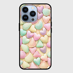 Чехол для iPhone 13 Pro Сердечки розовые конфетки, цвет: 3D-черный