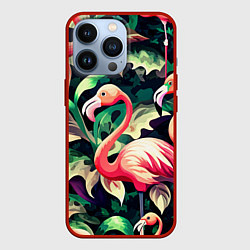 Чехол для iPhone 13 Pro Камуфляж розовый фламинго, цвет: 3D-красный