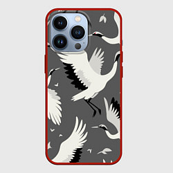 Чехол для iPhone 13 Pro Стая белых журавлей в небе - японский орнамент, цвет: 3D-красный