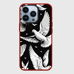 Чехол для iPhone 13 Pro Белый голубь мира, цвет: 3D-красный