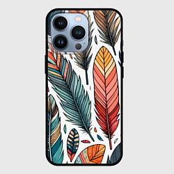 Чехол для iPhone 13 Pro Композиция из перьев, цвет: 3D-черный