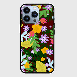 Чехол для iPhone 13 Pro Гавайская цветочная расцветка, цвет: 3D-черный