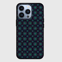 Чехол для iPhone 13 Pro Паттерн сине-зелёный лепестки, цвет: 3D-черный