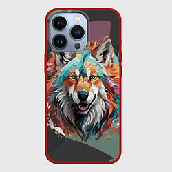 Чехол для iPhone 13 Pro Голова яркого волка, цвет: 3D-красный