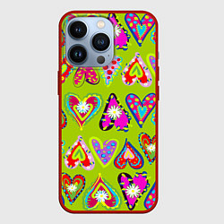 Чехол для iPhone 13 Pro Разноцветные сердца в мексиканском стиле, цвет: 3D-красный