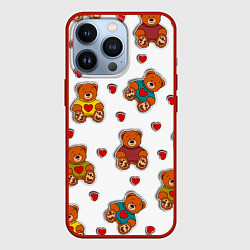Чехол для iPhone 13 Pro Наклейки мишки игрушечные и сердца, цвет: 3D-красный