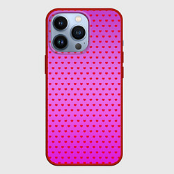Чехол для iPhone 13 Pro Красные сердечки на ярко розовом фоне, цвет: 3D-красный
