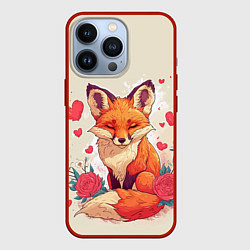 Чехол для iPhone 13 Pro Влюбленная лисичка в сердечках, цвет: 3D-красный