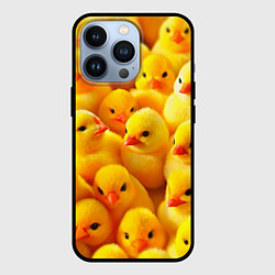 Чехол для iPhone 13 Pro С желтыми цыплятами, цвет: 3D-черный