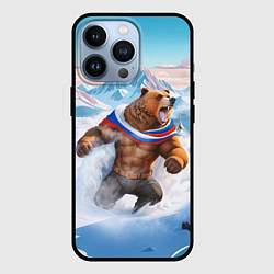 Чехол для iPhone 13 Pro Медведь с триколором, цвет: 3D-черный