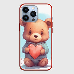 Чехол для iPhone 13 Pro Плюшевый мишка держит сердечко, цвет: 3D-красный