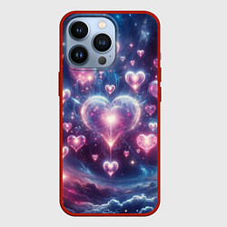 Чехол для iPhone 13 Pro Космические сердца - звезды, цвет: 3D-красный