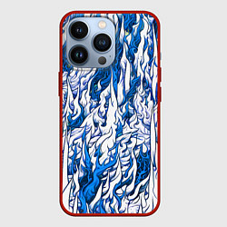Чехол для iPhone 13 Pro Белый и синий узор, цвет: 3D-красный