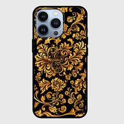 Чехол для iPhone 13 Pro Желтые узоры хохломские, цвет: 3D-черный