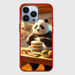 Чехол для iPhone 13 Pro Панда на кухне готовит торт, цвет: 3D-красный
