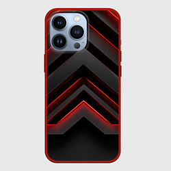 Чехол для iPhone 13 Pro Красные яркие неоновые полосы на черной абстракции, цвет: 3D-красный