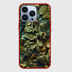 Чехол для iPhone 13 Pro Реалистичный камуфляж из листьев, цвет: 3D-красный