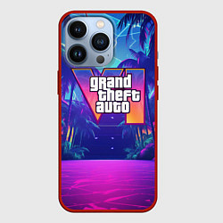 Чехол для iPhone 13 Pro Gta 6 логотип в стиле ночного vice city, цвет: 3D-красный