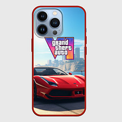 Чехол для iPhone 13 Pro GTA 6 logo auto, цвет: 3D-красный