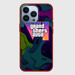 Чехол для iPhone 13 Pro GTA 6 logo яркий неоновый камуфляжный стиль, цвет: 3D-красный